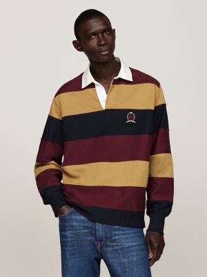 brown crest embroidery boxy rugby shirt for men tommy hilfiger