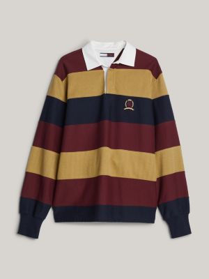 brown crest embroidery boxy rugby shirt for men tommy hilfiger