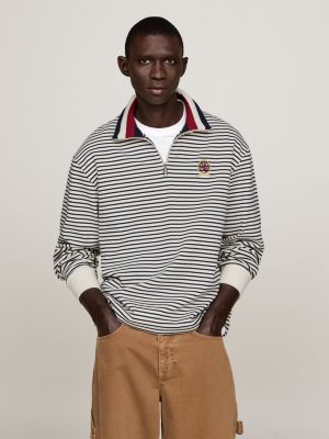 white crest breton stripe half-zip sweatshirt for men tommy hilfiger