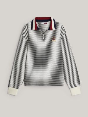 white crest breton stripe half-zip sweatshirt for men tommy hilfiger