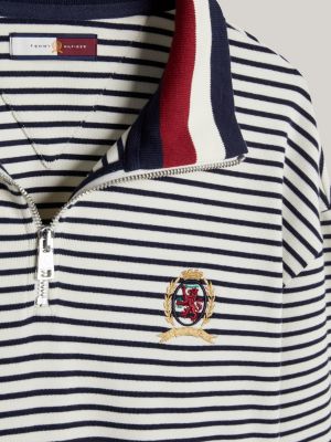 white crest breton stripe half-zip sweatshirt for men tommy hilfiger