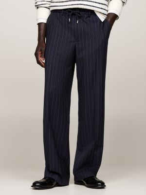 Crest Pinstripe Wool Relaxed Drawstring Trousers