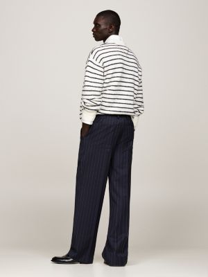 pantaloni relaxed fit gessati in lana con lacci blu da uomini tommy hilfiger