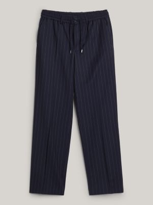 pantaloni relaxed fit gessati in lana con lacci blu da uomini tommy hilfiger