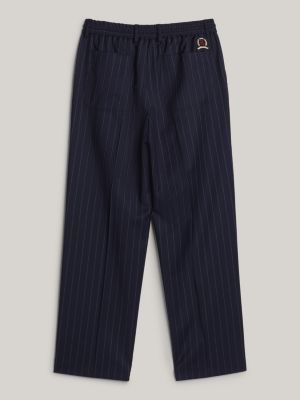 blue crest pinstripe wool relaxed drawstring trousers for men tommy hilfiger