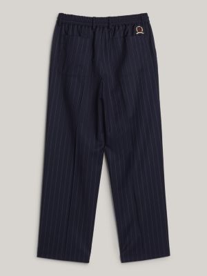 pantaloni relaxed fit gessati in lana con lacci blu da uomini tommy hilfiger