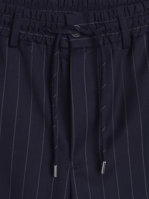 blue crest pinstripe wool relaxed drawstring trousers for men tommy hilfiger
