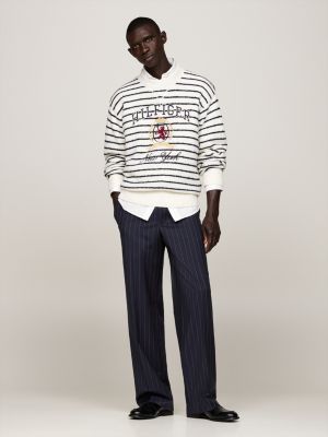 blue crest pinstripe wool relaxed drawstring trousers for men tommy hilfiger