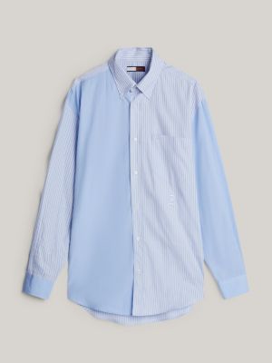 camisa de cuadros y rayas ithaca con escudo azul de hombres tommy hilfiger