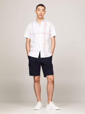 chemise manches courtes à carreaux mélangés blanc pour hommes tommy hilfiger