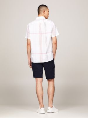 chemise manches courtes à carreaux mélangés blanc pour hommes tommy hilfiger