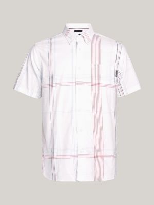 chemise manches courtes à carreaux mélangés blanc pour hommes tommy hilfiger