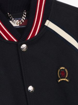 blue crest varsity jacket with cashmere for men tommy hilfiger