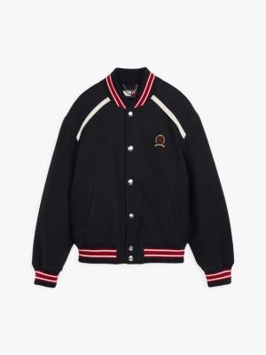 blue crest varsity jacket with cashmere for men tommy hilfiger