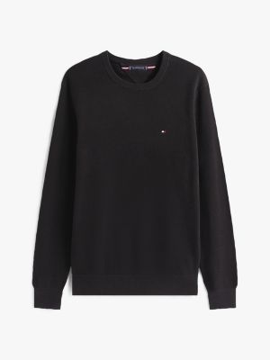 black flag embroidery textured crew neck jumper for men tommy hilfiger
