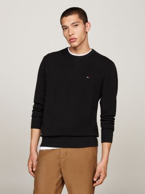 pullover in maglia tramata con bandierina black da uomini tommy hilfiger