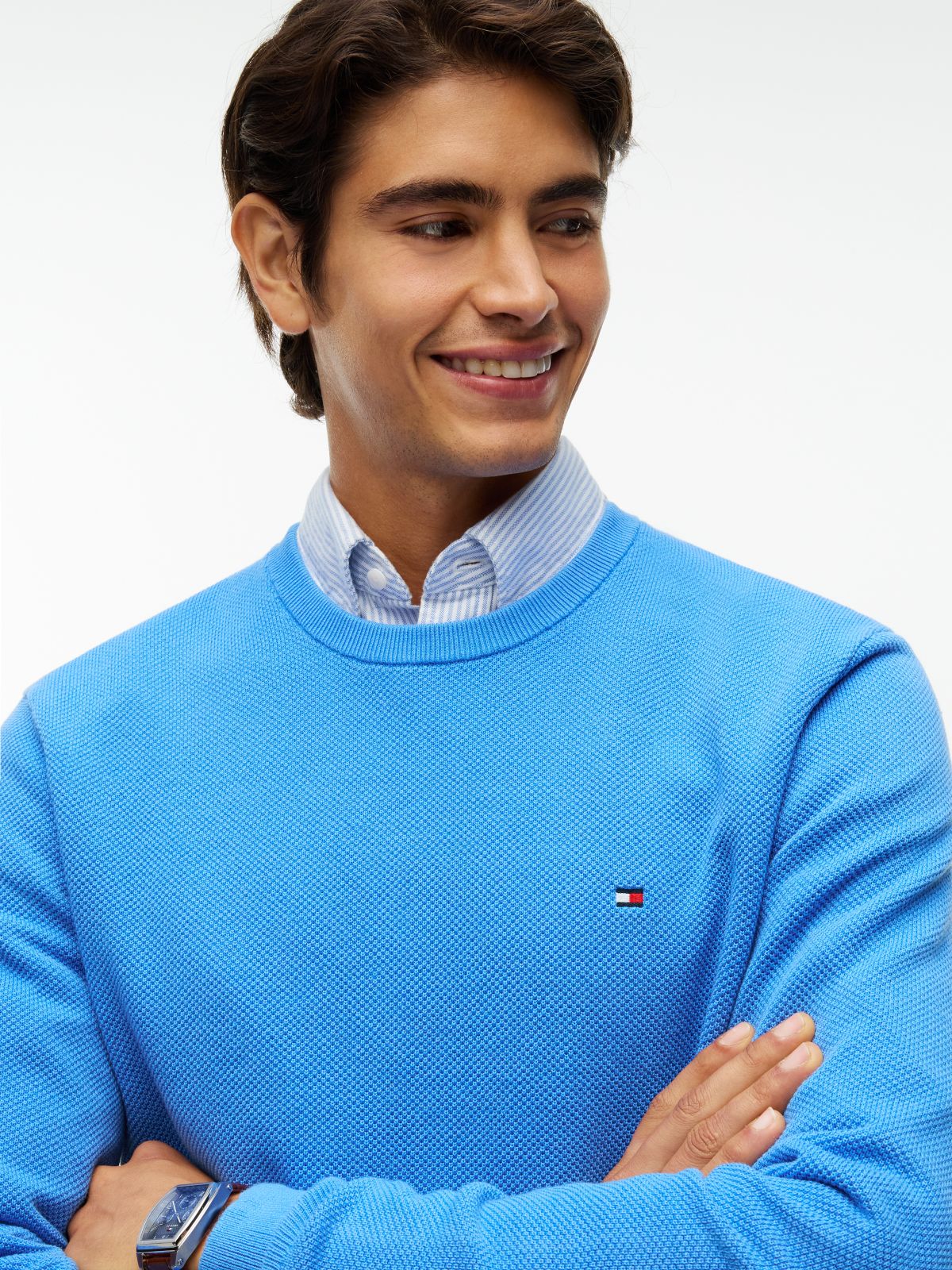 Flag Embroidery Crew Neck Jumper — Blue