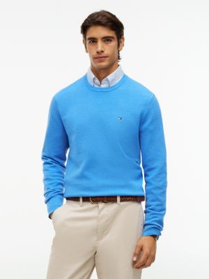 blue flag embroidery crew neck jumper for men tommy hilfiger
