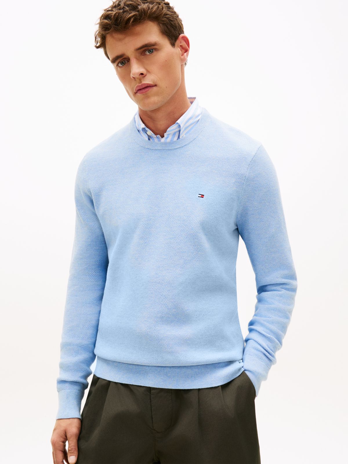 Flag Embroidery Crew Neck Jumper — Blue