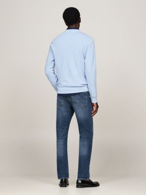 blue waffle knit crew neck jumper for men tommy hilfiger
