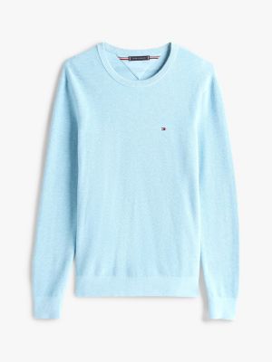 blue textured knit crew neck jumper for men tommy hilfiger