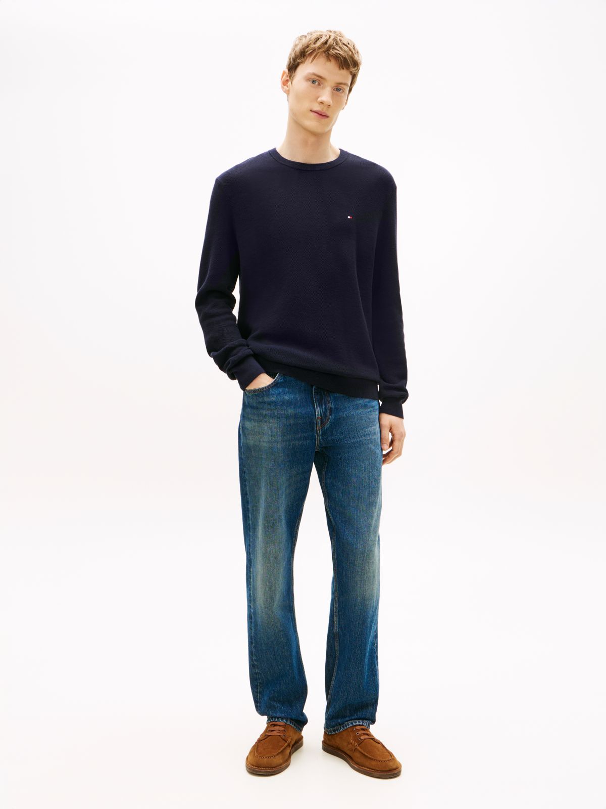 Flag Embroidery Crew Neck Jumper — Blue