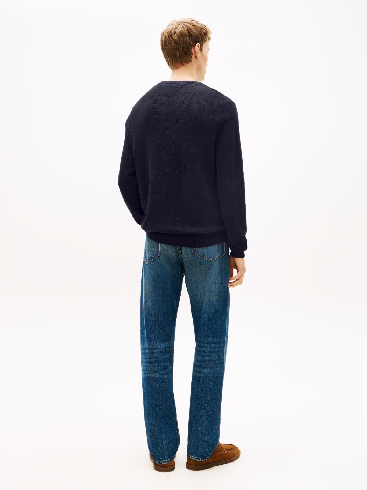Flag Embroidery Crew Neck Jumper — Blue