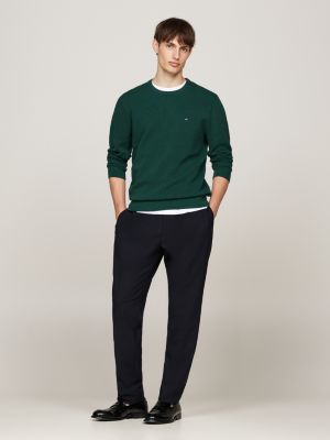 green waffle knit crew neck jumper for men tommy hilfiger