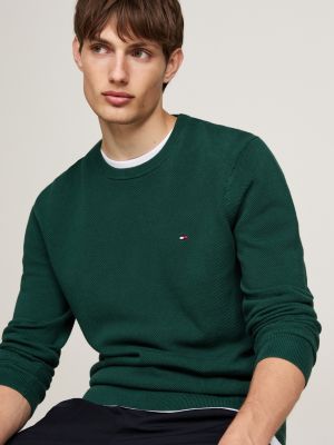 pullover in maglia tramata con bandierina verde da uomini tommy hilfiger