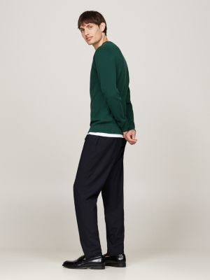 green waffle knit crew neck jumper for men tommy hilfiger
