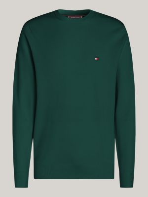 pullover in maglia tramata con bandierina verde da uomini tommy hilfiger