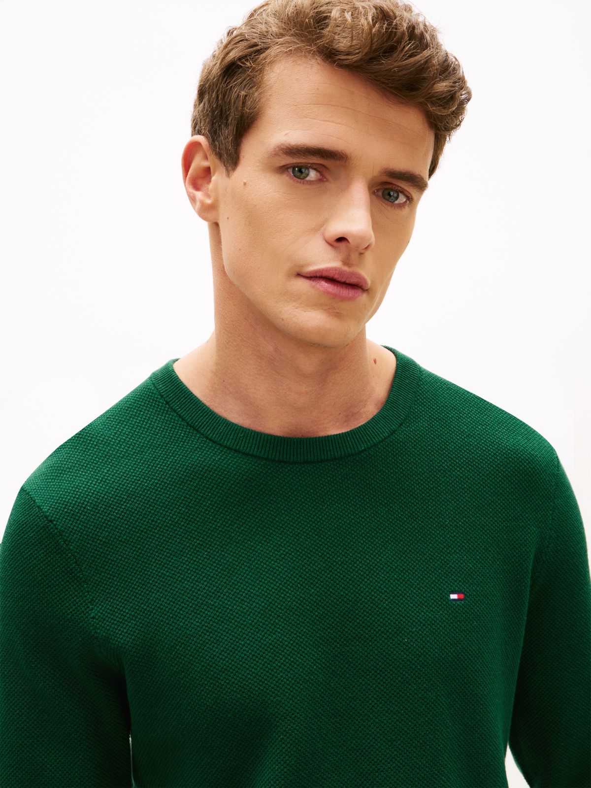 Flag Embroidery Crew Neck Jumper — Green