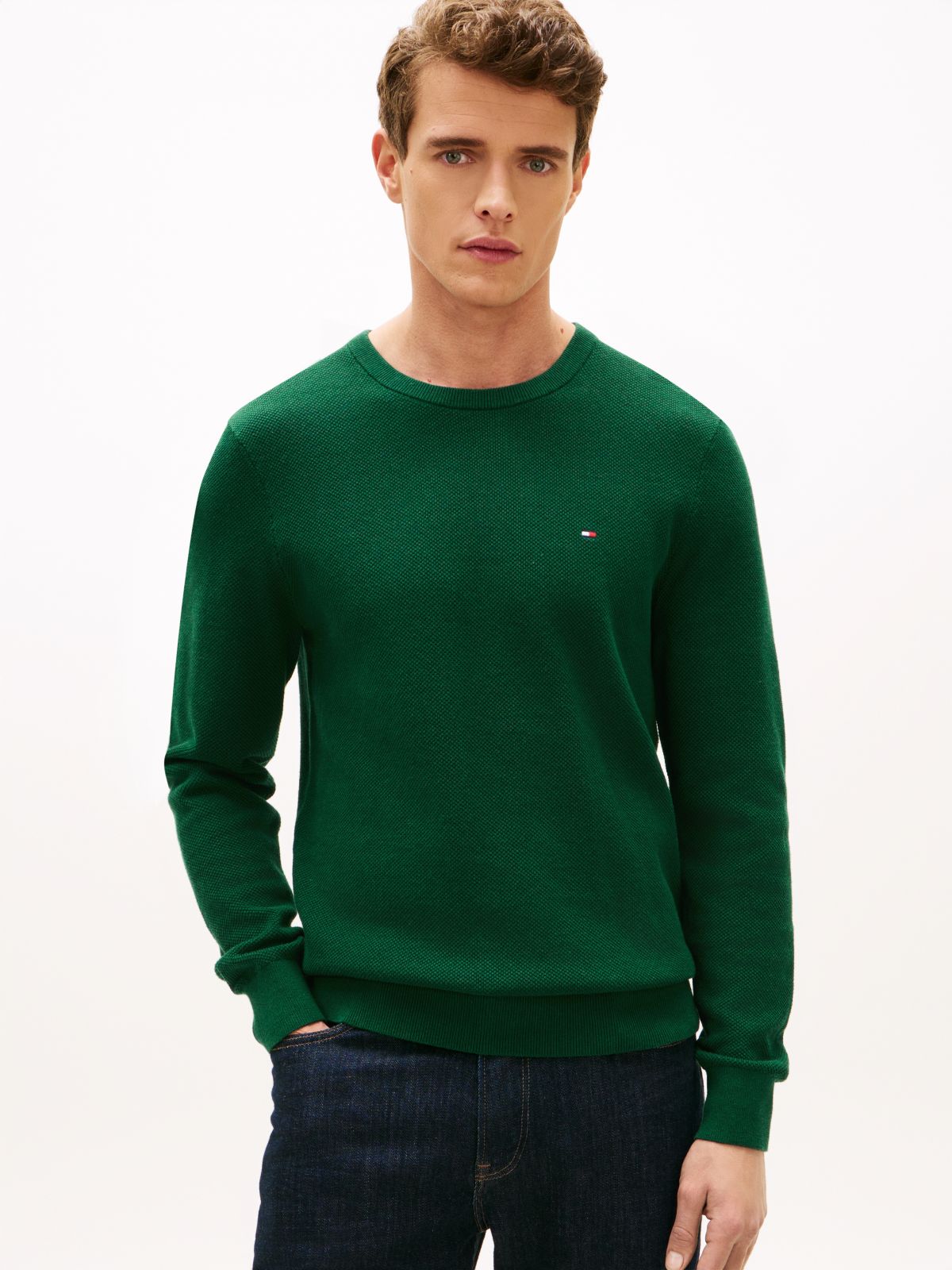 Flag Embroidery Crew Neck Jumper — Green