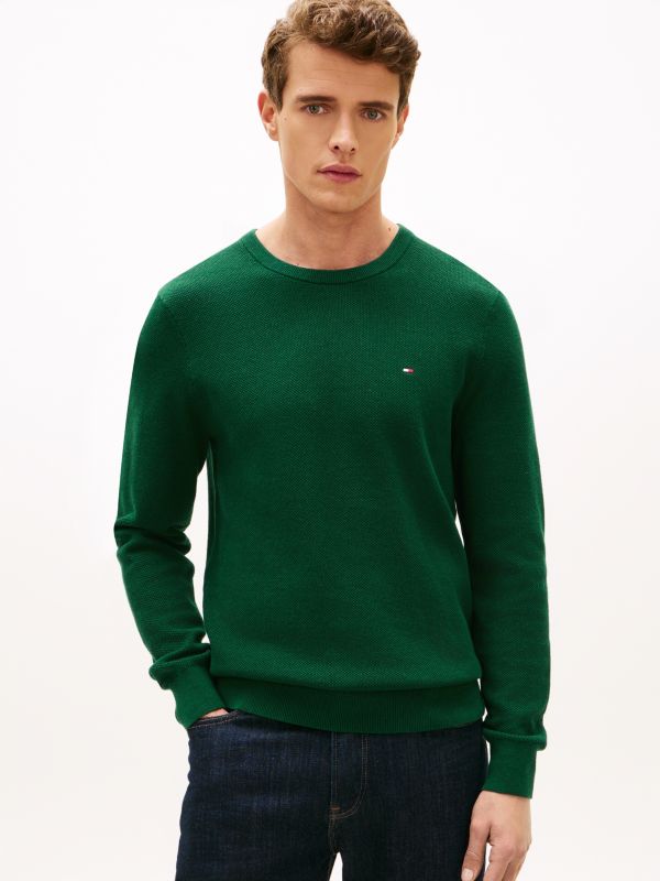 Flag Embroidery Crew Neck Jumper — Green