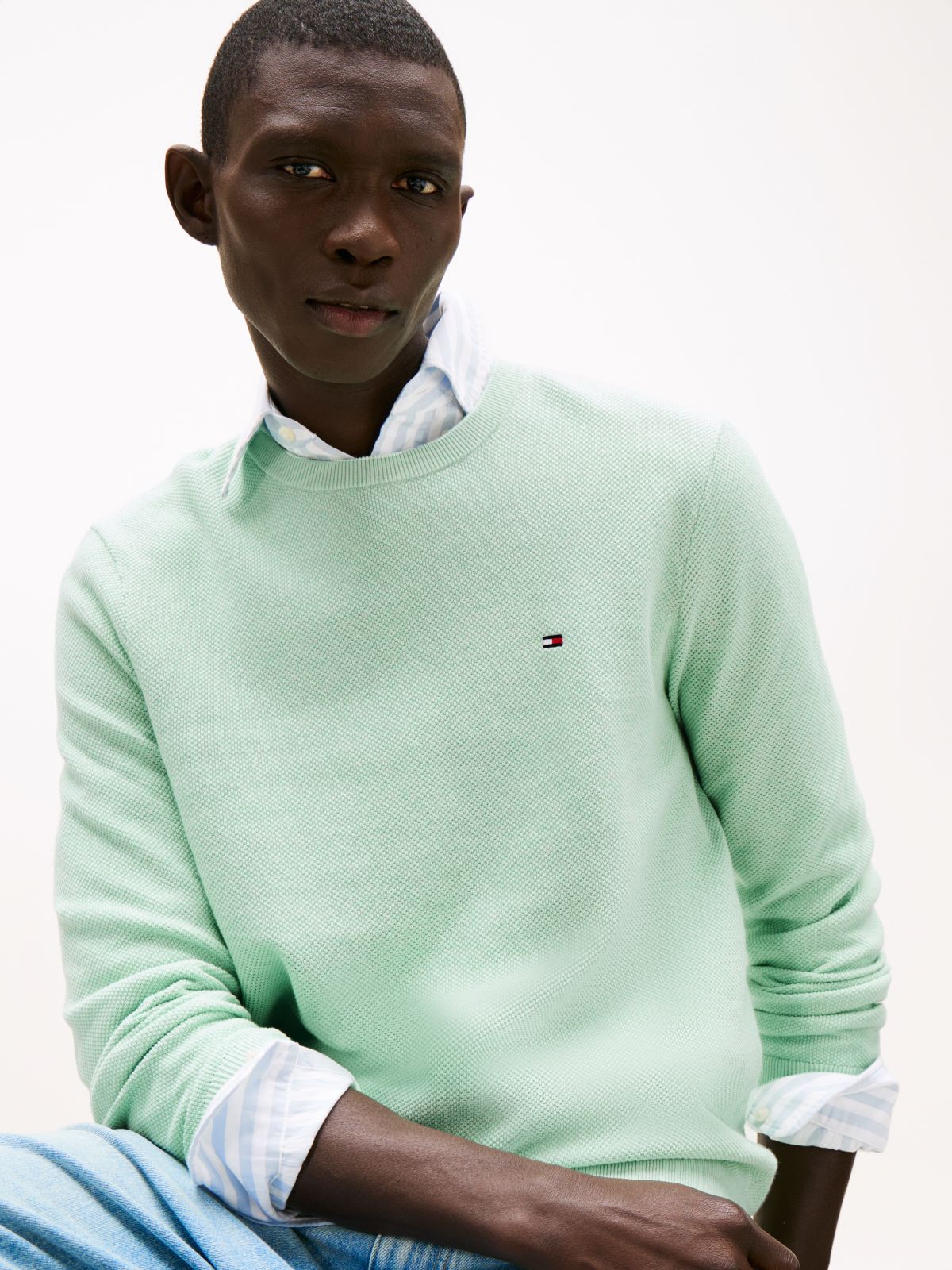 Flag Embroidery Crew Neck Jumper — Green