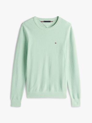 blue textured knit crew neck jumper for men tommy hilfiger