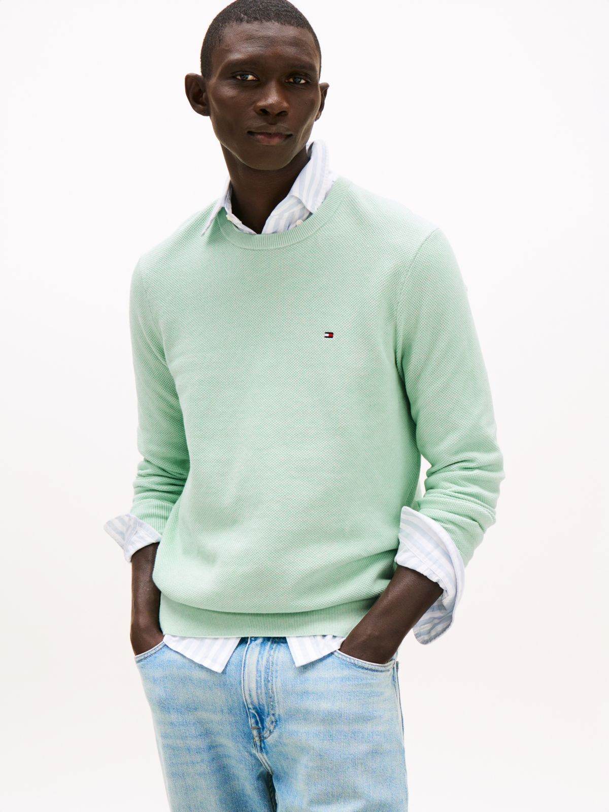 Flag Embroidery Crew Neck Jumper — Green