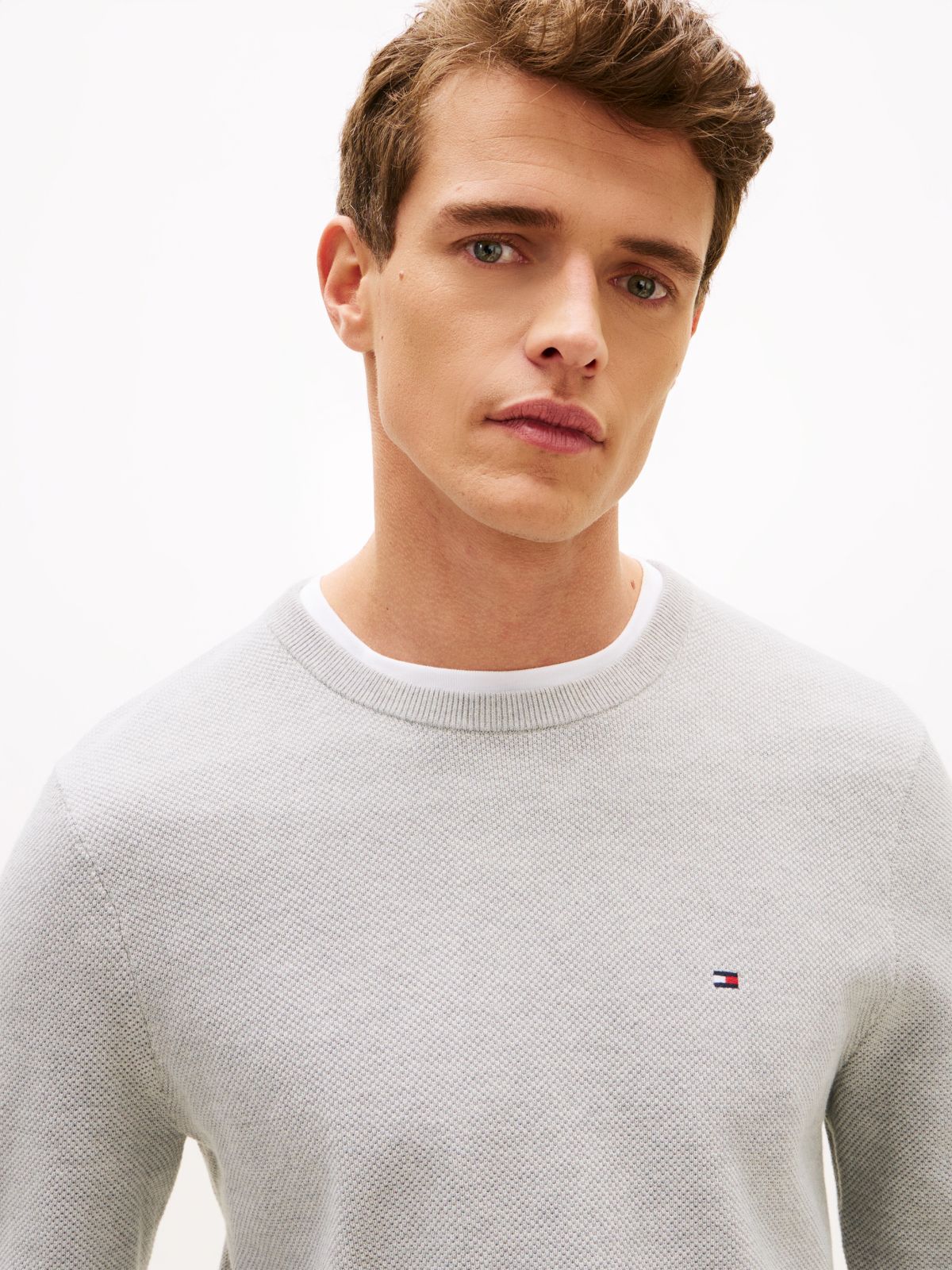 Flag Embroidery Crew Neck Jumper — Grey