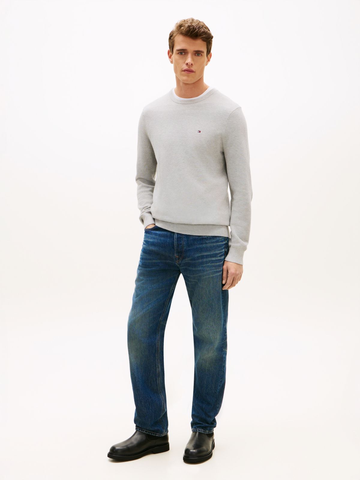 Flag Embroidery Crew Neck Jumper — Grey