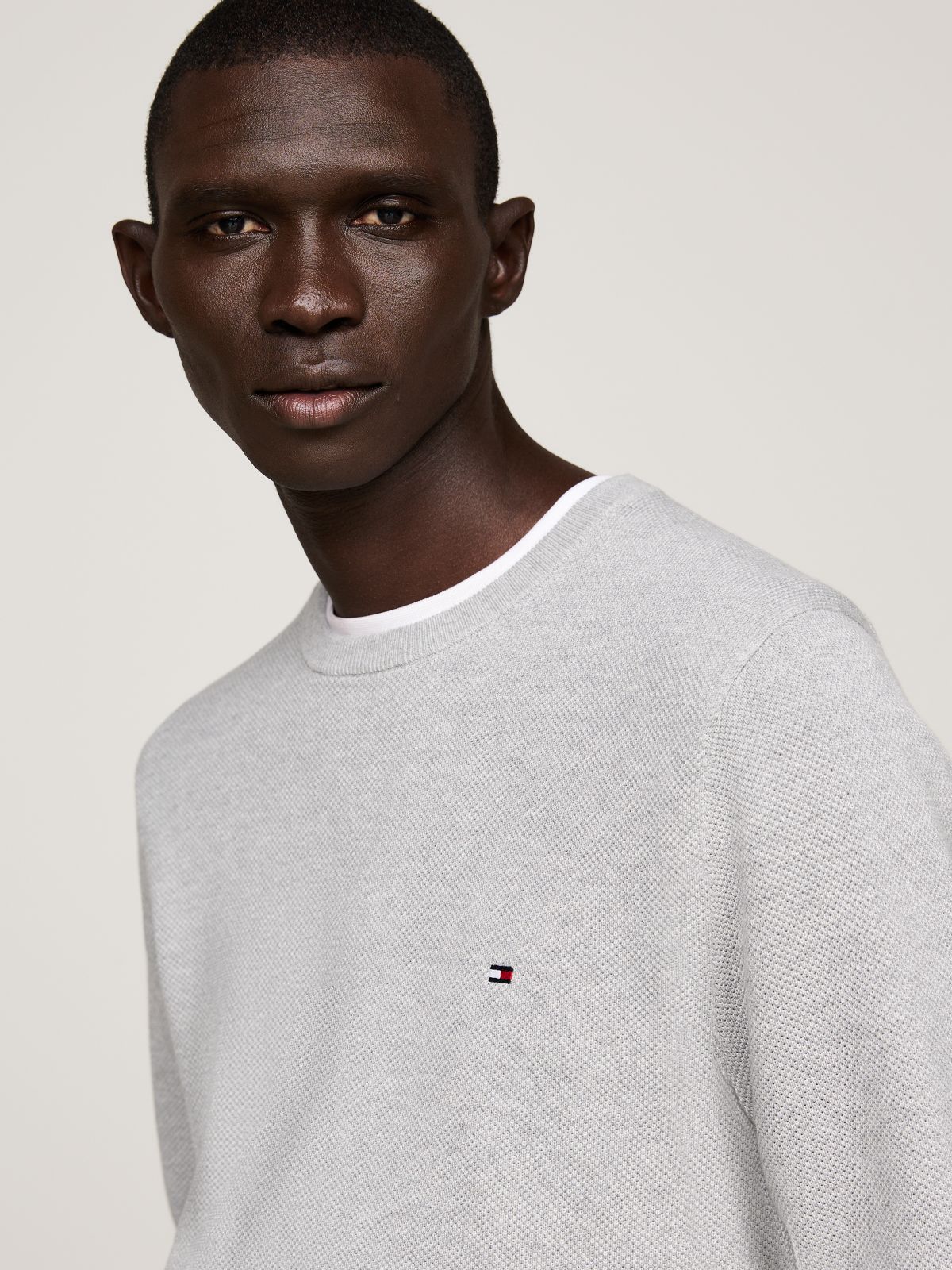 Flag Embroidery Crew Neck Jumper — Grey