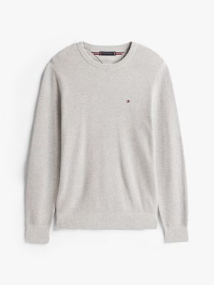 grey flag embroidery crew neck jumper for men tommy hilfiger