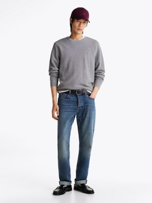 grey waffle knit crew neck jumper for men tommy hilfiger