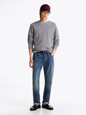 grey textured knit crew neck jumper for men tommy hilfiger