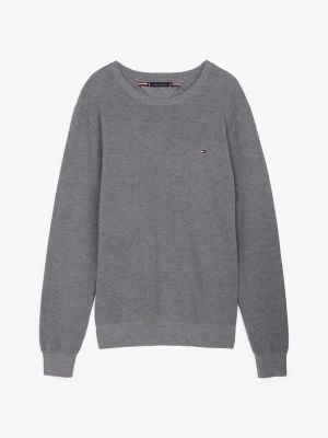 grey textured knit crew neck jumper for men tommy hilfiger