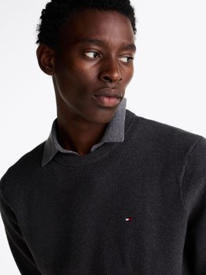 grey flag embroidery crew neck jumper for men tommy hilfiger