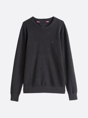 grey flag embroidery crew neck jumper for men tommy hilfiger