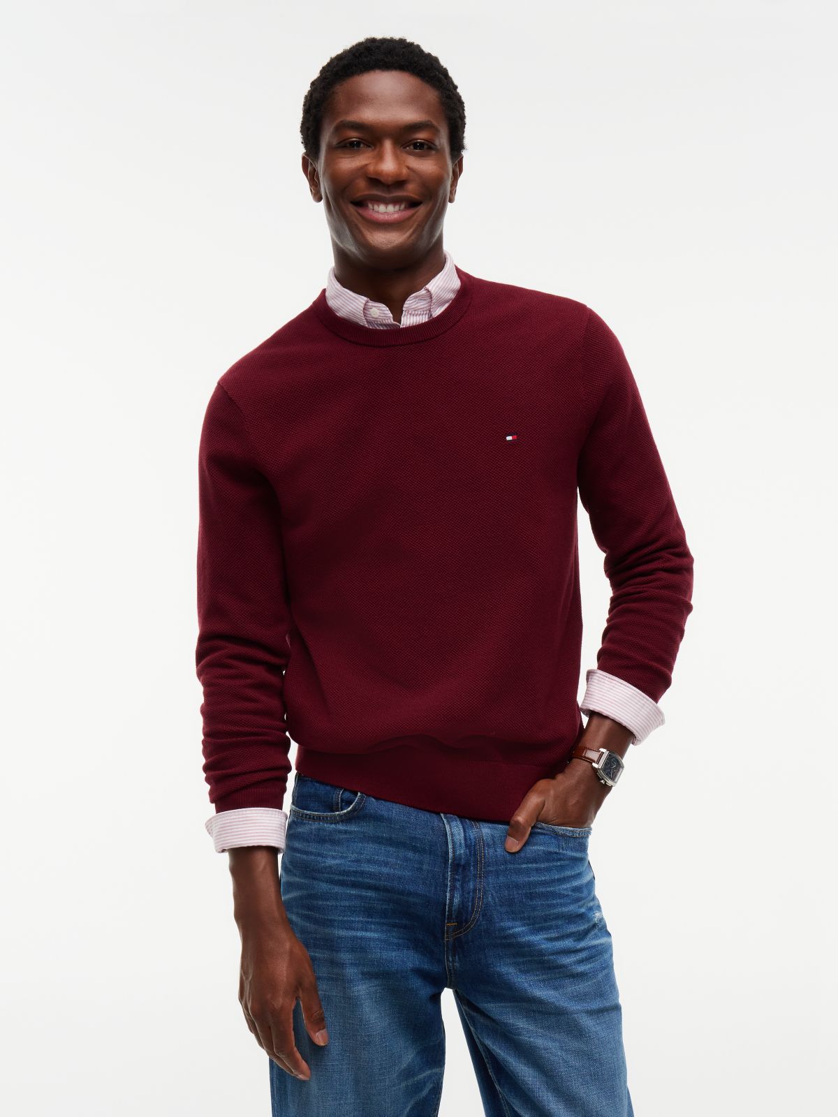 Flag Embroidery Crew Neck Jumper — Purple