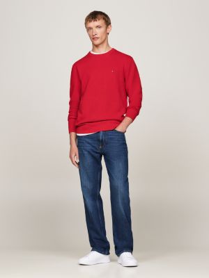 jersey texturizado con logo bordado roja de hombres tommy hilfiger