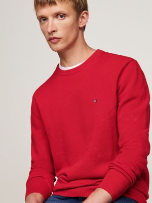 jersey texturizado con logo bordado roja de hombres tommy hilfiger