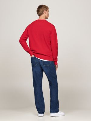 jersey texturizado con logo bordado roja de hombres tommy hilfiger